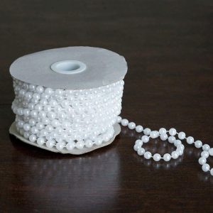 Ribbons |   12 Yards 6mm Glossy White Faux Craft Pearl String Bead Strands Fabric Bolt & Trims Ribbons