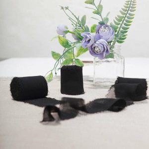 Ribbons |   2 Pack 6yd Black Silk-Like Chiffon Linen Ribbon Roll For Bouquets, Wedding Invitations Gift Wrapping Fabric Bolt & Trims Black