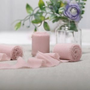 Ribbons |   2 Pack 6yd Blush Silk-Like Chiffon Linen Ribbon Roll For Bouquets, Wedding Invitations Gift Wrapping Fabric Bolt & Trims Blush