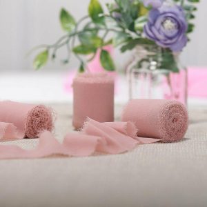 Ribbons |   2 Pack 6yd Dusty Rose Silk-Like Chiffon Linen Ribbon Roll For Bouquets, Wedding Invitations Gift Wrapping Fabric Bolt & Trims Dusty Rose