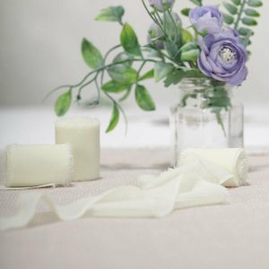 Ribbons |   2 Pack 6yd Ivory Silk-Like Chiffon Linen Ribbon Roll For Bouquets, Wedding Invitations Gift Wrapping Fabric Bolt & Trims Ivory