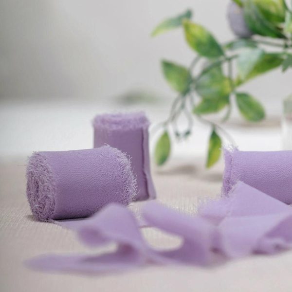 Ribbons |   2 Pack 6yd Violet Amethyst Silk-Like Chiffon Linen Ribbon Roll For Bouquets, Wedding Invitations Gift Wrapping Fabric Bolt & Trims Ribbons