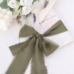 Ribbons |   2 Pack 6yds Dusty Sage Green Silk-Like Chiffon Ribbon Roll, DIY Wedding Bouquet Linen Wrap Fabric Bolt & Trims Ribbons