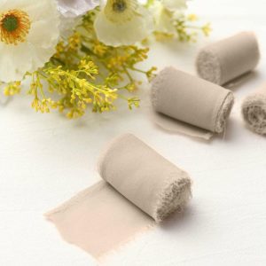 Ribbons |   2 Pack 6yds Nude Silk-Like Chiffon Ribbon Roll, DIY Wedding Bouquet Linen Wrap Fabric Bolt & Trims Natural