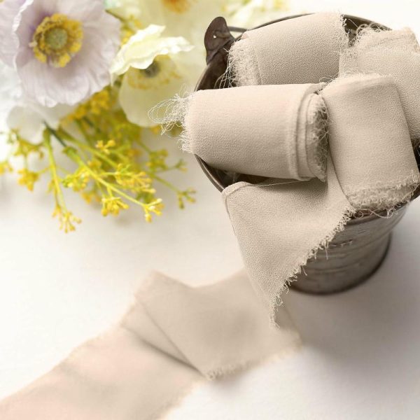 Ribbons |   2 Pack 6yds Nude Silk-Like Chiffon Ribbon Roll, DIY Wedding Bouquet Linen Wrap Fabric Bolt & Trims Natural