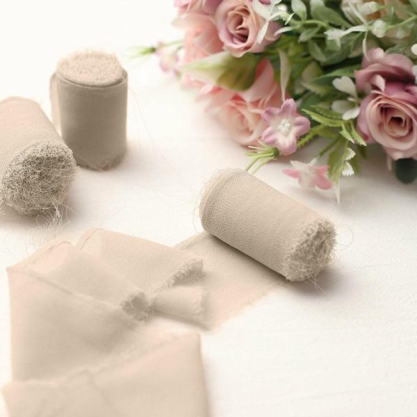 Ribbons |   2 Pack 6yds Nude Silk-Like Chiffon Ribbon Roll, DIY Wedding Bouquet Linen Wrap Fabric Bolt & Trims Natural