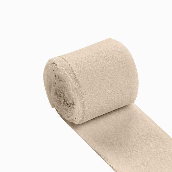 Ribbons |   2 Pack 6yds Nude Silk-Like Chiffon Ribbon Roll, DIY Wedding Bouquet Linen Wrap Fabric Bolt & Trims Natural