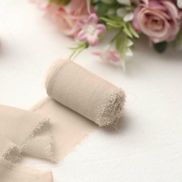 Ribbons |   2 Pack 6yds Nude Silk-Like Chiffon Ribbon Roll, DIY Wedding Bouquet Linen Wrap Fabric Bolt & Trims Natural