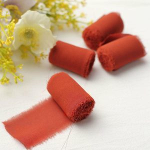 Ribbons |   2 Pack 6yds Terracotta (Rust) Silk-Like Chiffon Ribbon Roll, DIY Wedding Bouquet Linen Wrap Fabric Bolt & Trims Ribbons