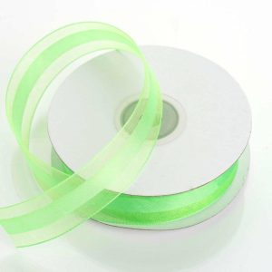 Ribbons |   25 Yards 7 8″ DIY Apple Green Organza Ribbon Satin Center – Clearance SALE Fabric Bolt & Trims Apple Green