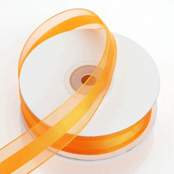 Ribbons |   25 Yards 7 8″ DIY Orange Organza Ribbon Satin Center – Clearance SALE Fabric Bolt & Trims Orange