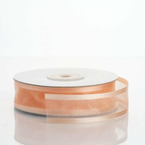 Ribbons |   25 Yards 7 8″ DIY Peach Sheer Organza Ribbon With Satin Edges Fabric Bolt & Trims Peach