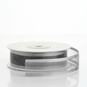 Ribbons |   25 Yards 7 8″ DIY Silver Sheer Organza Ribbon With Satin Edges Fabric Bolt & Trims Ribbons