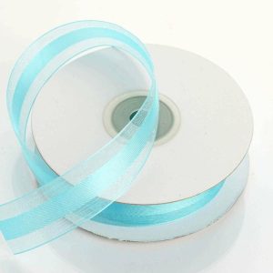 Ribbons |   25 Yards 7 8″ DIY Turquoise Organza Ribbon Satin Center – Clearance SALE Fabric Bolt & Trims Ribbons