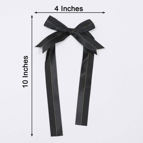 Ribbons |   50 Pcs 10″ Black Pre Tied Ribbon Bows, Satin Ribbon With Gold Foil Lining For Gift Basket and Party Favors Decor Fabric Bolt & Trims Black