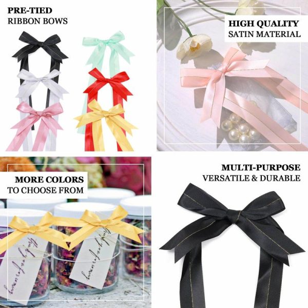 Ribbons |   50 Pcs 10″ Black Pre Tied Ribbon Bows, Satin Ribbon With Gold Foil Lining For Gift Basket and Party Favors Decor Fabric Bolt & Trims Black