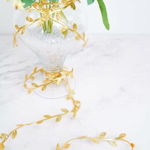 Ribbons |   67ft Olive Gold Leaf Ribbon Trim, Artificial Vines Leaf Garland For DIY Craft Party Wedding Home Decor Fabric Bolt & Trims Gold