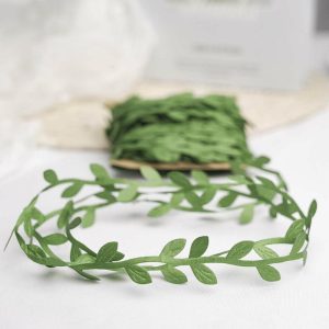 Ribbons |   67FT Olive Green Leaf Ribbon Trim, Artificial Vines Leaf Garland For DIY Craft Party Wedding Home Decor Fabric Bolt & Trims Green