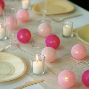 String & Patio Lights |   13ft Pink Cotton Ball Battery Operated 20 LED String Light Garland, Warm White Light – Blush, Fuchsia, Pink LED Lightings String & Patio Lights