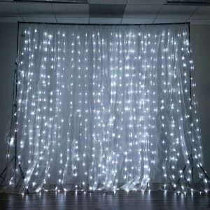 String & Patio Lights |   20ftx10ft White Sheer Organza w Cool LED Lights Decorative Curtain Panel LED Lightings String & Patio Lights