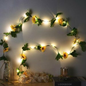 String & Patio Lights |   8ft Warm White 20 LED Artificial Sunflower Garland Vine Lights, Battery Operated String Lights LED Lightings String & Patio Lights