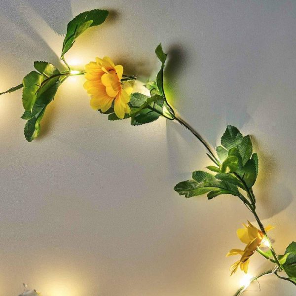 String & Patio Lights |   8ft Warm White 20 LED Artificial Sunflower Garland Vine Lights, Battery Operated String Lights LED Lightings String & Patio Lights