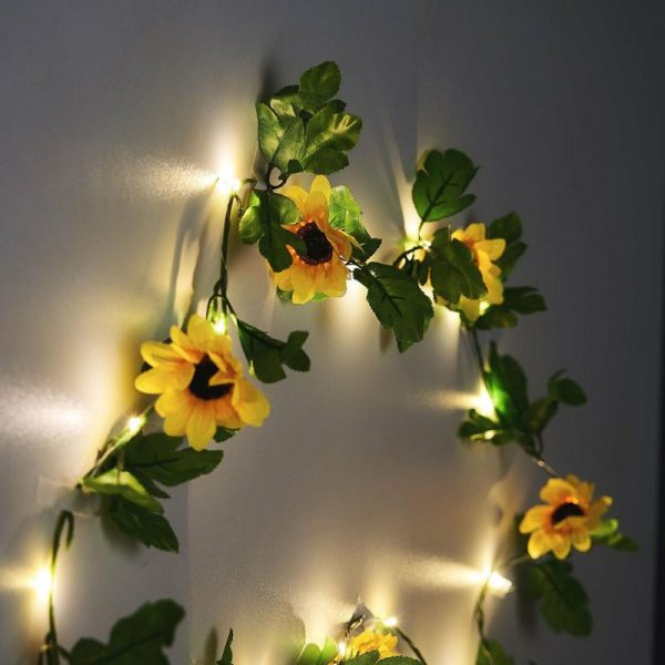 String & Patio Lights |   8ft Warm White 20 LED Artificial Sunflower Garland Vine Lights, Battery Operated String Lights LED Lightings String & Patio Lights