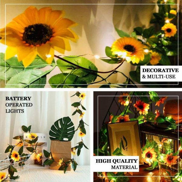 String & Patio Lights |   8ft Warm White 20 LED Artificial Sunflower Garland Vine Lights, Battery Operated String Lights LED Lightings String & Patio Lights