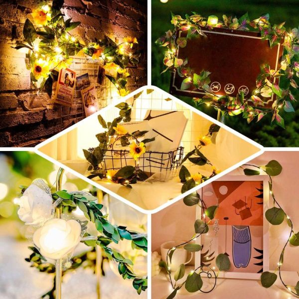 String & Patio Lights |   8ft Warm White 20 LED Artificial Sunflower Garland Vine Lights, Battery Operated String Lights LED Lightings String & Patio Lights