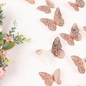 Table Scatters |   12 Pack 3D Rose Gold Butterfly Wall Decals DIY Removable Mural Stickers Cake Decorations Party Balloons & Supplies Butterfly Collection