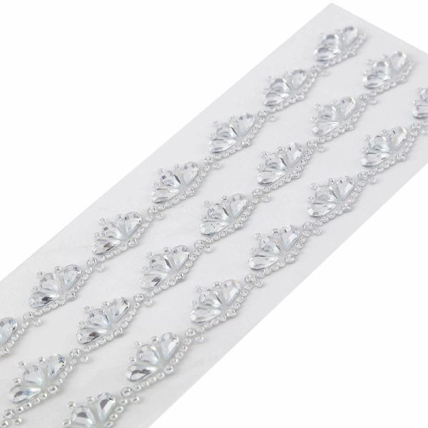 Trims & Diamond Rolls |   3 Pack Silver Diamond Rhinestone Trim Strips, Stick on Crown DIY Craft Stickers Fabric Bolt & Trims Silver