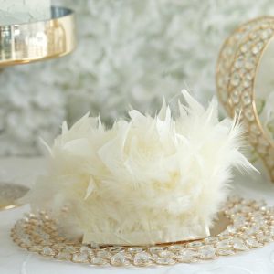 Trims & Diamond Rolls |   39″ Ivory Real Turkey Feather Fringe Trim With Satin Ribbon Tape Fabric Bolt & Trims Ivory