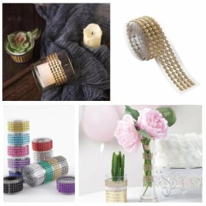 Trims & Diamond Rolls |   3ft Champagne Stick-On Rhinestone Tape, DIY Self Adhesive Diamond Gemstone Stickers Fabric Bolt & Trims Champagne