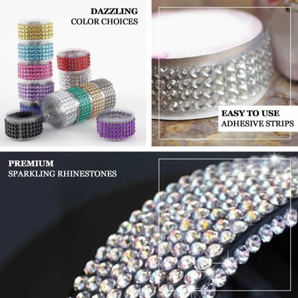 Trims & Diamond Rolls |   3ft Purple Stick-On Rhinestone Tape, DIY Self Adhesive Diamond Gemstone Stickers Fabric Bolt & Trims Purple