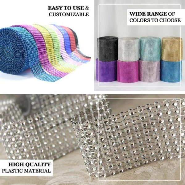 Trims & Diamond Rolls |   5″x10 Yards Shiny Silver Diamond Rhinestone Ribbon Wrap Roll, DIY Craft Decor Fabric Bolt & Trims Silver