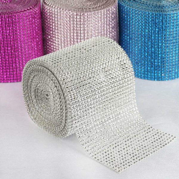 Trims & Diamond Rolls |   5″x10 Yards Shiny Silver Diamond Rhinestone Ribbon Wrap Roll, DIY Craft Decor Fabric Bolt & Trims Silver