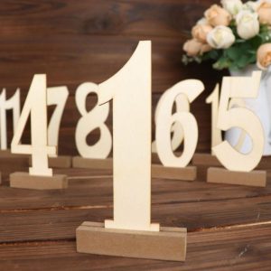 Wedding Accessories |   20 Pack 6″ Natural Wooden 1-20 Wedding Table Numbers Set With Holder Base Party Favors Natural