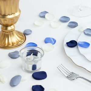 Wedding Accessories |   400 Pack Matte Dusty Blue Mix Life-Like Flower Petals, Silk Rose Petal Round Table Confetti Party Favors Ivory