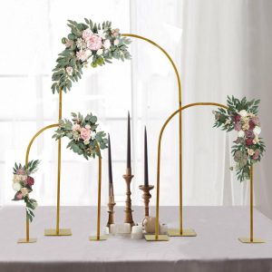 Wedding Accessories |   Set of 3 Gold Metal Chiara Arch Wedding Cake Display Stand with Rounded Top, Flower Balloon Frame Table Centerpieces with Detachable Base – 20″,23″,35″ Party Favors Wedding Accessories