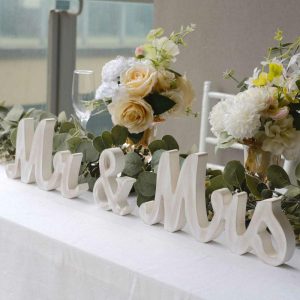 Wedding Accessories |   Whitewashed Rustic Wooden “Mr & Mrs” Wedding Table Display Signs, Farmhouse Chic Freestanding Letter Photo Props Party Favors Wedding Accessories