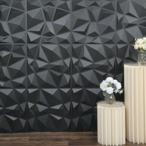 Accent Wall Décor |   12 Pack 20″x20″ Matte Black 3D Texture PVC Diamond Design Wall Tiles, Stick On Waterproof Wall Panels Accent Wall Décor Accent Wall Décor