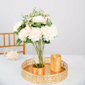 Artificial Flowers |   2 Bushes Ivory Blue Artificial Silk Dahlia Flower Bouquet Spray Artificial Flowers Artificial Flowers