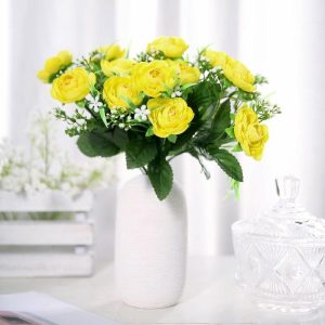 Artificial Flowers |   4 Bushes Yellow Artificial Silk Peony Flower Bouquet Arrangement Artificial Flowers Artificial Flowers