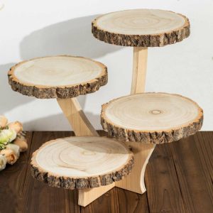 Cake Decorating Supplies |   15″ Tall 4-Tier Natural Rustic Wood Slice Cake Stand, Farmhouse Style Dessert Holder Cupcake Stand Cake Decorating Supplies Cake Decorating Supplies