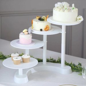 Cake Decorating Supplies |   4-Tier Half Moon White Plastic Cake Dessert Stand, 4-Shelf Cupcake Display – 17″ Tall Cake Decorating Supplies Cake Decorating Supplies