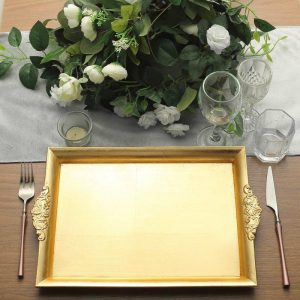 Centerpiece Décor |   2 Pack Gold Rectangle Decorative Acrylic Serving Trays With Embossed Rims – 14″x10″ Centerpiece Décor Centerpiece Décor