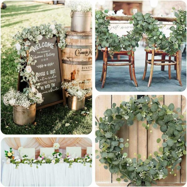 Garlands & Vines |   5.5ft Artificial Eucalyptus Leaf Hanging Vines With 7 White Rose Flower Heads, Floral Greenery Table Garland Artificial Flowers & Greens Garlands & Vines