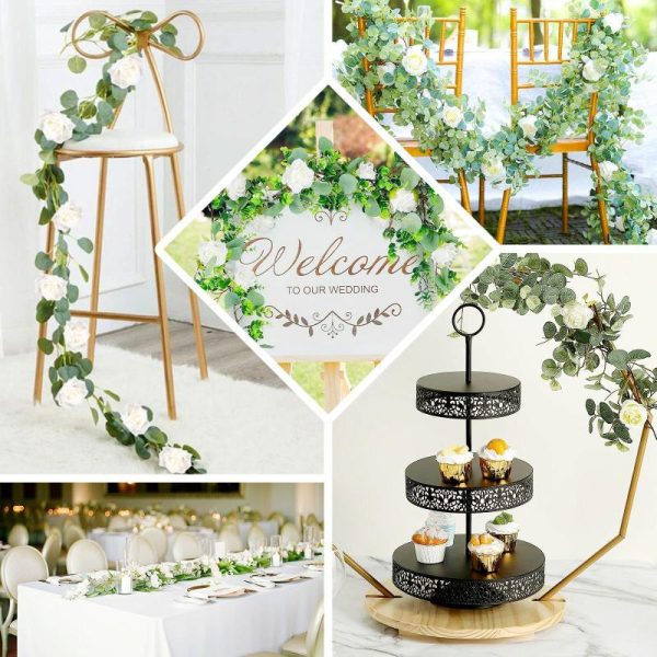 Garlands & Vines |   6ft Green Ivory Artificial Eucalyptus Leaf, Rose Flower Garland Vine Artificial Flowers & Greens Garlands & Vines