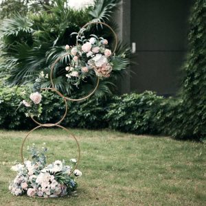 Planters & Supplies |   5ft 4-Tiered Gold Hoop Pillar Flower Stand, Metal Wedding Arch Table Centerpiece – Hoop Wreath Artificial Flowers & Greens Gold