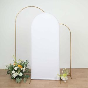 Arch Covers |   6ft Matte White Spandex Fitted Chiara Backdrop Stand Cover For Round Top Wedding Arch Arch Covers Arch Covers